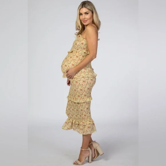 Pinkblush floral smocked bodycon midi dress nwot - Picture 2 of 14